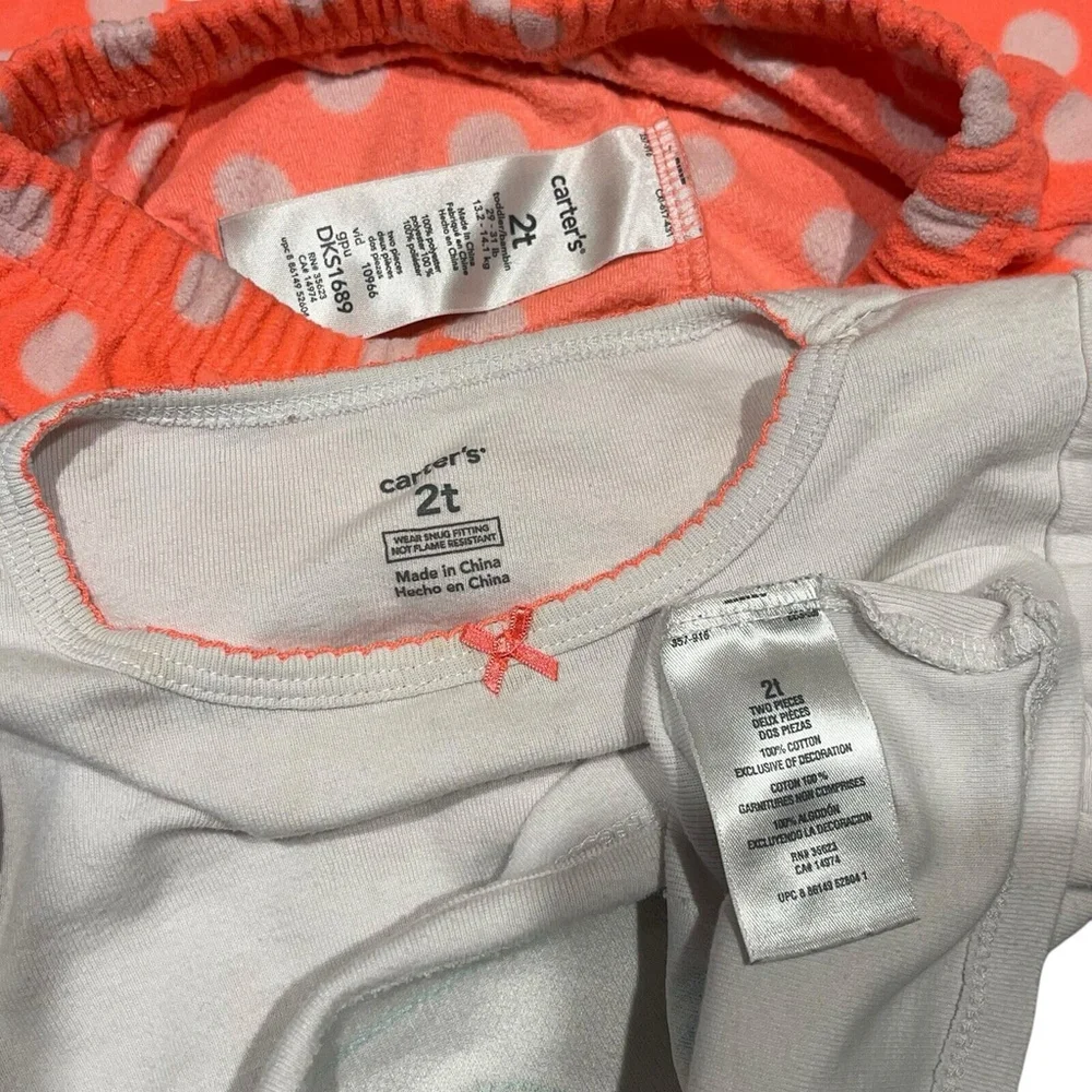Carter's Baby Girl 2 Piece Pajamas‎ Teacup Monkey & Fleece Polka Dot Pants Sz 2T